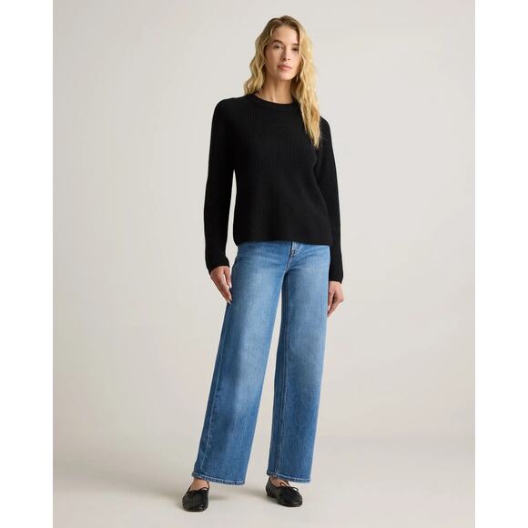 Quince Mongolian Cashmere Fisherman Crewneck Sweater Black Size M Pullover NWT - Picture 3 of 16